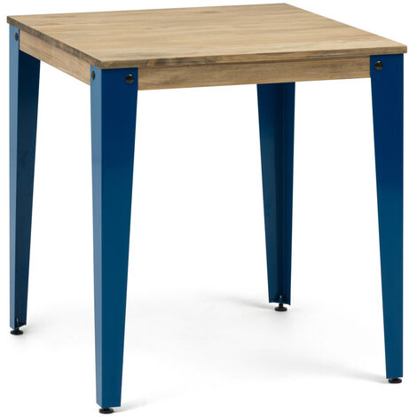 Mesa Lunds Cuadrada 59x59x75cm Azul en madera maciza de pino acabado vintage estilo industrial Box Furniture