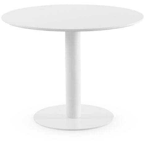 Mesa melamina blanca 100 diametro, pie central metalico blanco