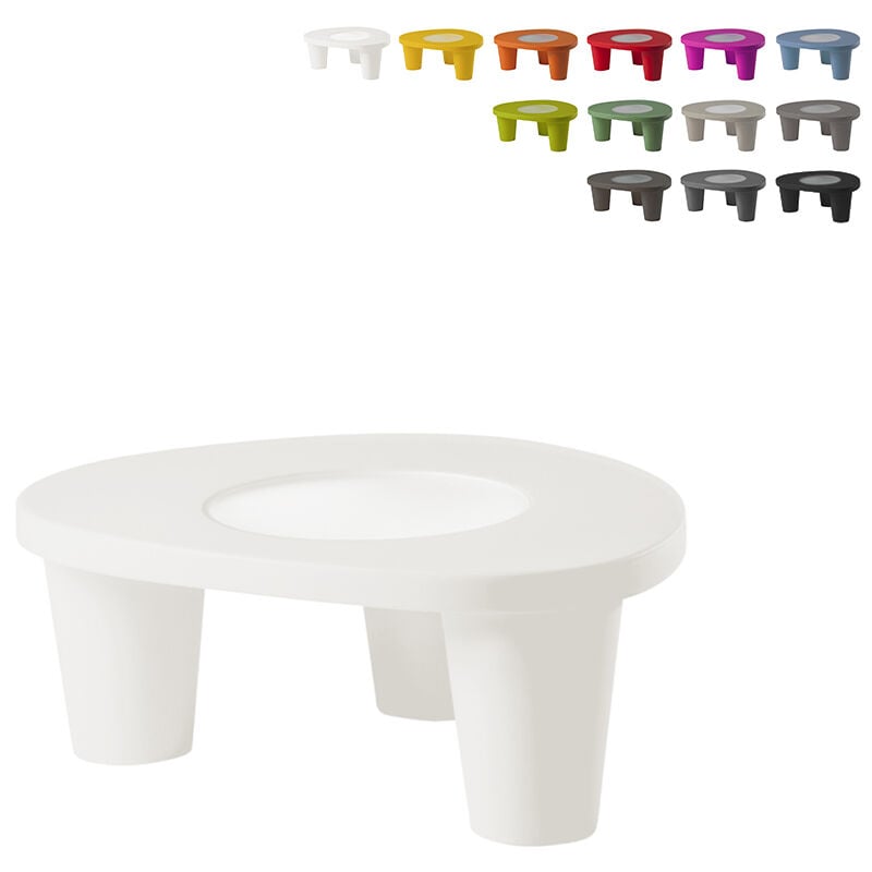 

Mesa moderna de polietileno con tapa de cristal para jardín casa bar Low Lita Table | Blanco - Slide