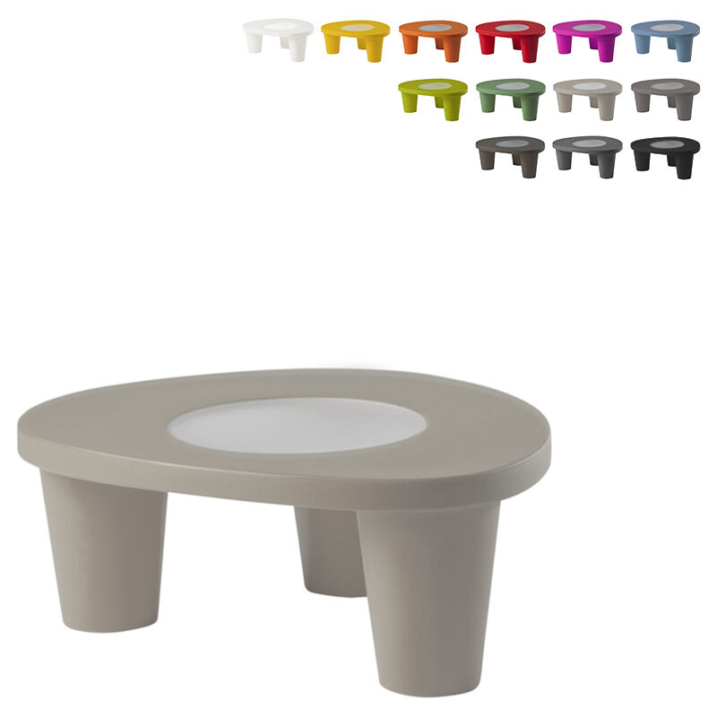

Mesa moderna de polietileno con tapa de cristal para jardín casa bar Low Lita Table | Gris claro - Slide