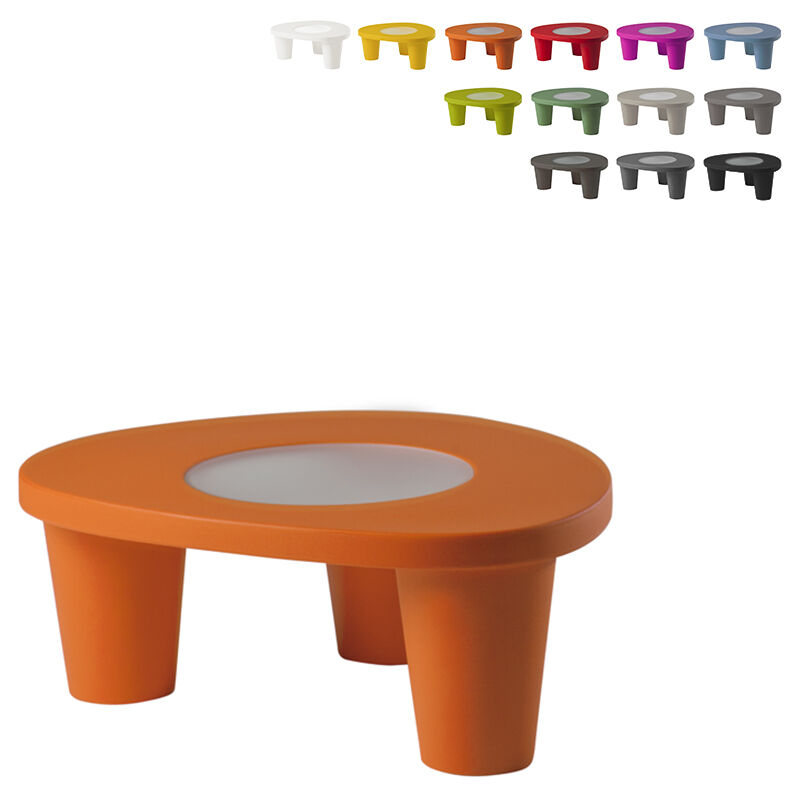 

Mesa moderna de polietileno con tapa de cristal para jardín casa bar Low Lita Table | Naranja - Slide