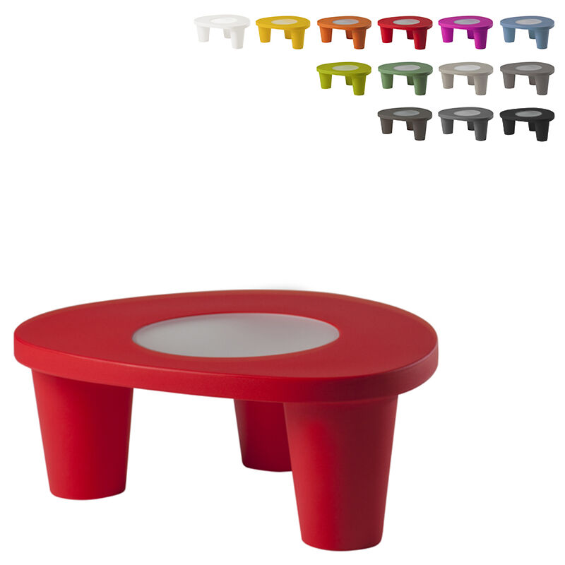 

Mesa moderna de polietileno con tapa de cristal para jardín casa bar Low Lita Table | Rojo - Slide