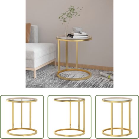 Mesa moderna - Mesa auxiliar vidrio templado transparente y dorado 45 cm