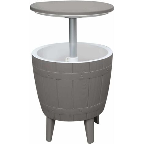 Mesa Nevera para Jardín de Resina Cosmopolitan Beige Gardiun Capacidad 37 L 48,5x48,5x57/82 cm Función 3 en 1 Mesita, Nevera y Asiento Gris