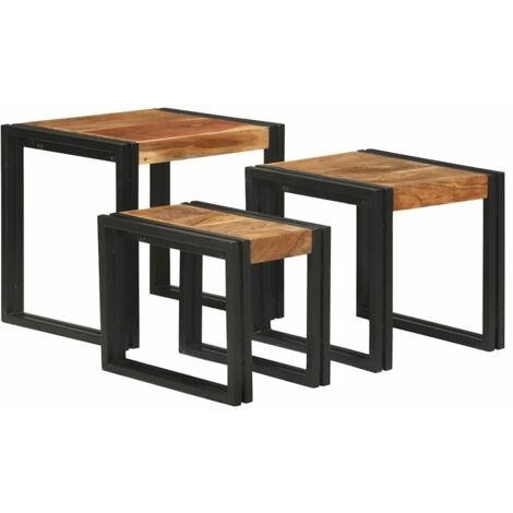 Mesa Nido 3 pcs Madera de acacia maciza y un metal
