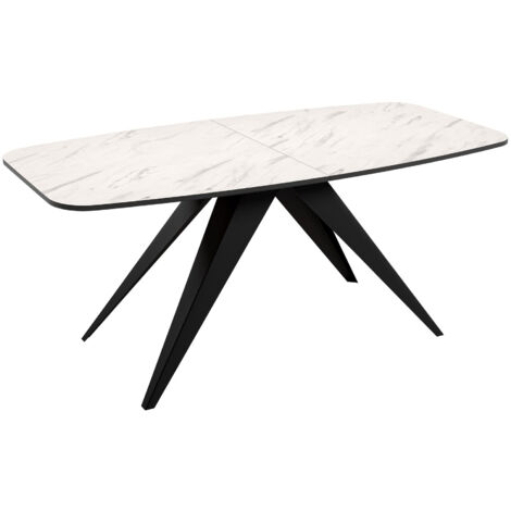 Mesa Oswego 115, Negro + Mármol blanco, 76x80x160cm, Alargamiento, Aglomerado laminado, Metal