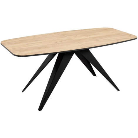 Mesa Oswego 115, Negro + Roble dorado artesanal, 76x80x160cm, Alargamiento, Aglomerado laminado, Metal
