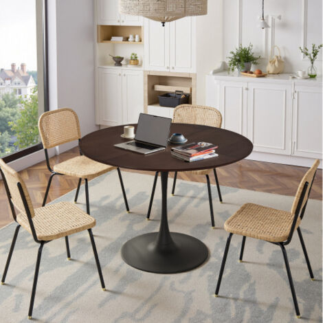 Mesa ovalada con base metálica - marrón - 80x74x73 cm
