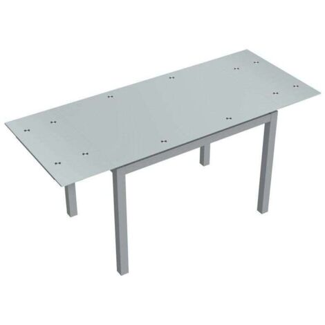 Mesa para cocina, comedor extensible Md-Baby acabado cristal blanco, 110/170cm(ancho) 75cm(altura) 70cm(fondo).