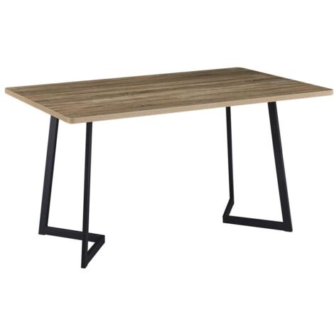 Mesa para cocina, comedor fija Md-Amelia acabado roble aserrado/negro, 140cm(ancho) 75cm(altura) 90cm(fondo).