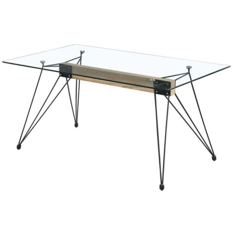 Mesa para cocina, comedor Md-Sally tapa cristal transparente, 140cm(ancho) 75cm(altura) 90cm(fondo).