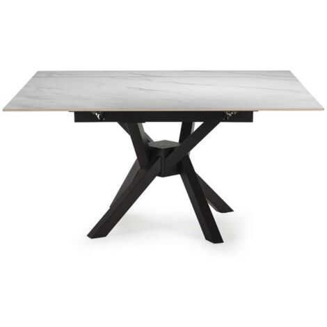 Mesa para comedor extensible Md-Alcoy acabado blanco/negro, 90/150cm(ancho) 76cm(altura) 150cm(fondo).