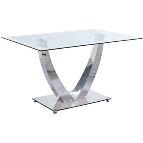 Mesa para comedor fija Md-Dubai acabado blanco/cromo, 140cm(ancho) 75cm(altura) 90cm(fondo).