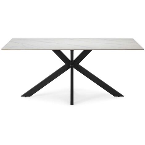 Mesa para comedor fija Md-Samira acabado blanco/negro, 180cm(ancho) 76cm(altura) 90cm(fondo).