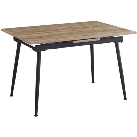 Mesa para comedor fija Md-Tania acabado roble aserrado, 120/150cm(ancho) 75cm(altura) 80cm(fondo).