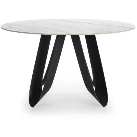 Mesa para comedor redonda fija Md-Amelia acabado cerámica blanca, 135cm(ancho) 76cm(altura) 135cm(fondo).