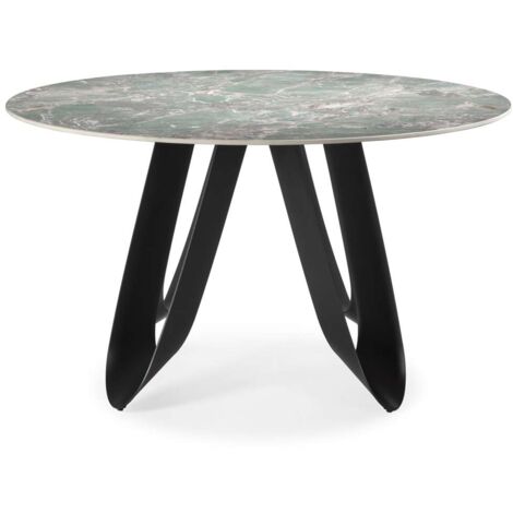 Mesa para comedor redonda fija Md-Amelia acabado cerámica verde, 135cm(ancho) 76cm(altura) 135cm(fondo).