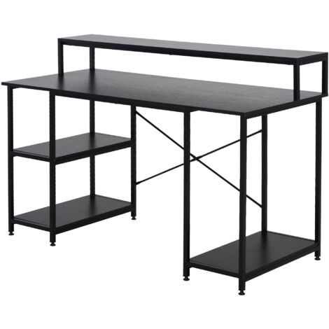 Mesa para Computadora con Estantes Pies Ajustables Marco Metal 140x60x93 cm
