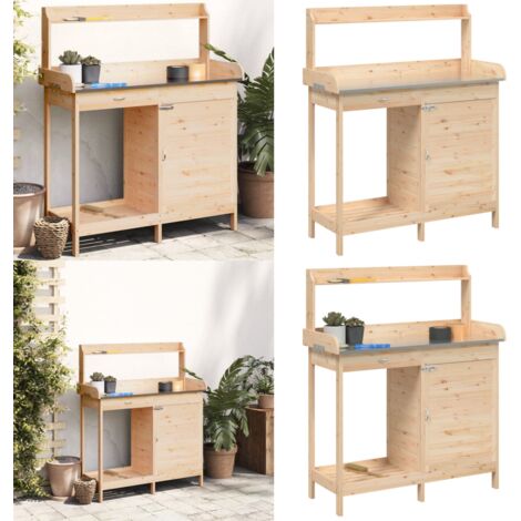 Mesa para macetas con armario madera de abeto 110,5x45x124,5 cm - Mesa de madera - Armario para macetas