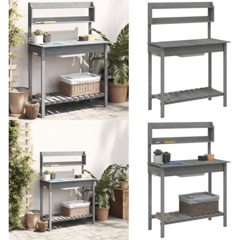 Mesa para macetas con fregadero abeto gris 147,5x44x139,5 cm - Mesa de jardinería - Mesa de madera
