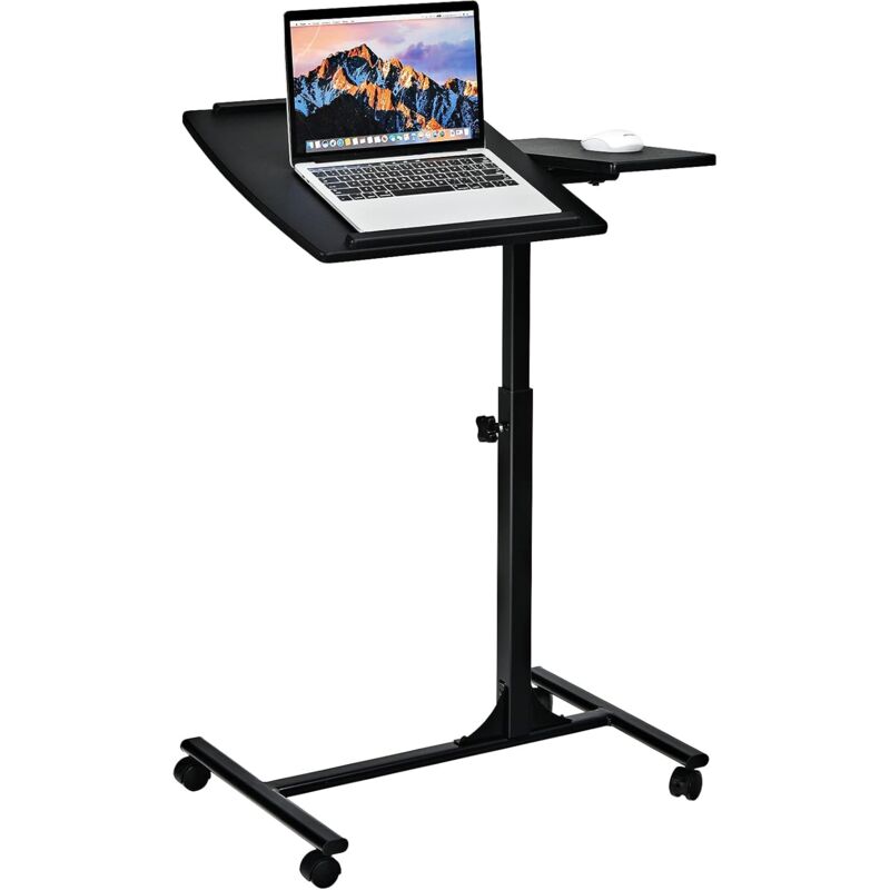 

Mesa para Ordenador Portátil con Ruedas Altura Ajustable Escritorio Laptop con Soporte para Ratón (Negro)