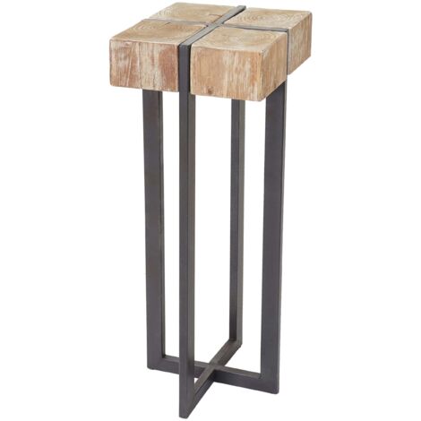 Mesa para plantas con columna y soporte para flores en madera rústica de abeto macizo certificado FSC 100x32x32cm 040005056