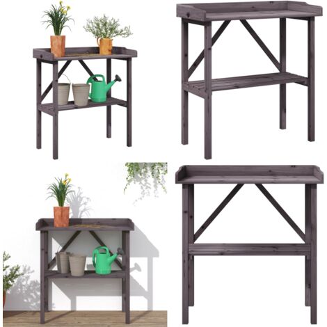 Mesa para plantas con estante madera abeto gris 78x38x82,5 cm - Estante para macetas - Mesa de madera
