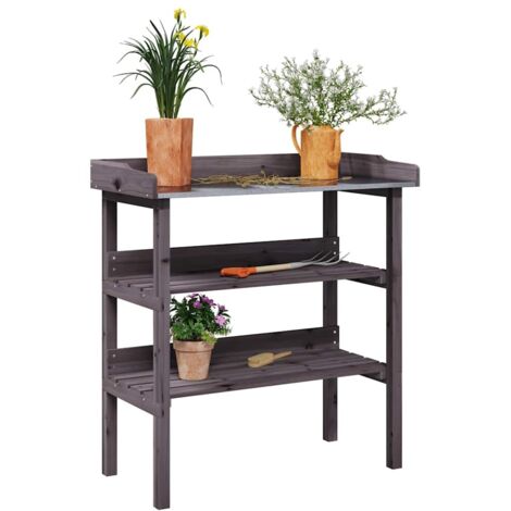 Mesa para plantas con estantes madera abeto gris 78x38x82,5 cm