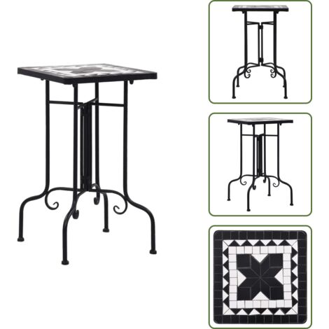Mesa para plantas - vidaXL Mesa auxiliar de mosaico cerámica negro y blanco - Mesa de jardín