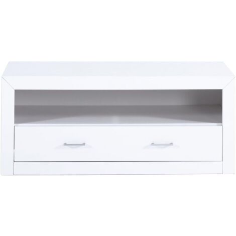 Mesa para televisión, pino macizo y Mdf, Moblit, serie Kalpe lacado , medidas: (50x120x50) cm ( altoxanchoxfondo), color blanco.