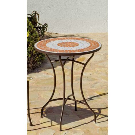 Mesa para terraza jardín mosaico Málaga-60, (Diámetro-Alto): 60Øx72H cm.