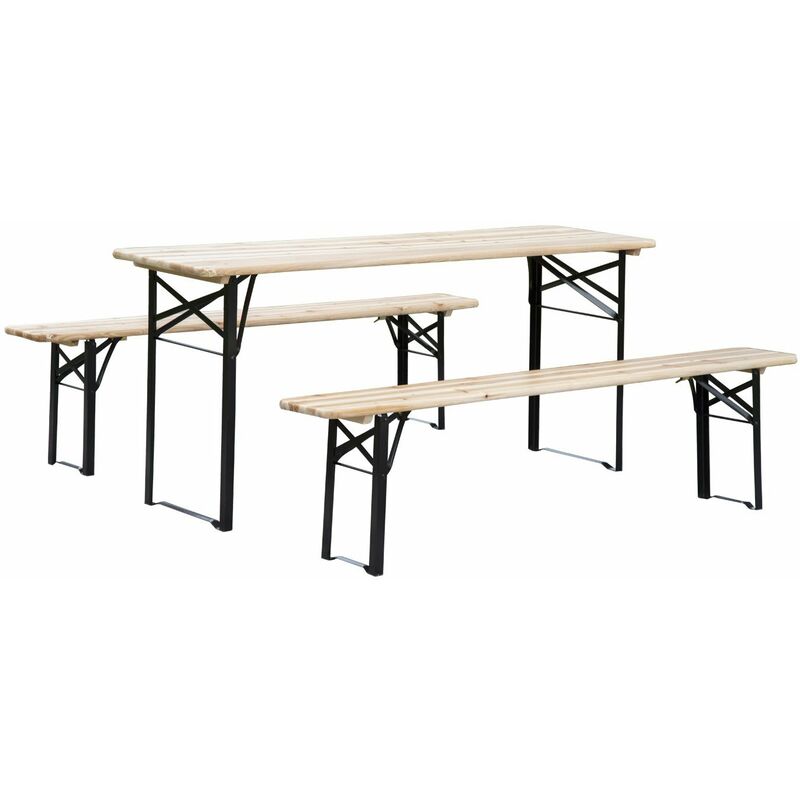 

Mesa Picnic Plegable 180x50x75cm 1 Mesa 2 Bancos Camping Terraza Jardin Patio - Negro, madera natural