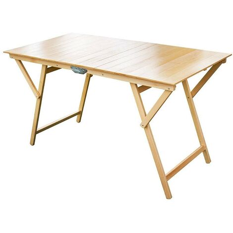 MEDIAWAVE STORE Mesa plegable 132 x 70 cm en madera natural mesa plegable para jardín