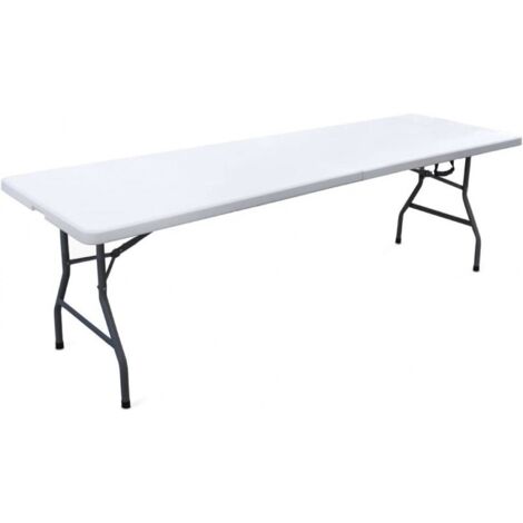 Mesa plegable con estructura de hierro en color blanco, de resina, que se pliega como una maleta, 240x70x74 cm