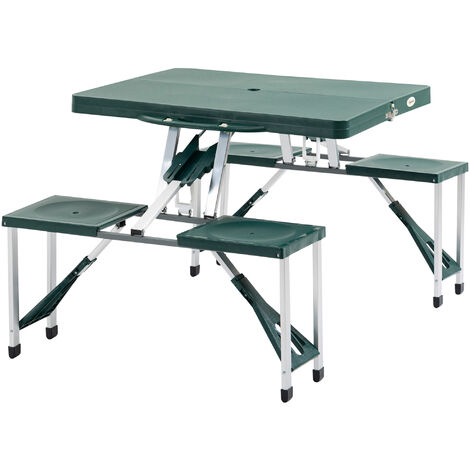 Mesa Plegable de Camping – Con 4 Sillas – Aluminio – Medidas 84.5 x 64.5 x 66 cm Azul