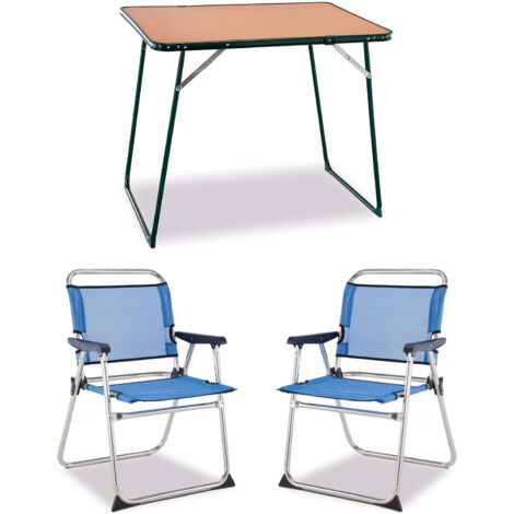 Mesa Plegable de Camping Multiusos Solenny 80x60 cm Pack Camping  2 Sillas Plegables Altas de 58x54x81 cm  Mesa Plegable de Jardín o Playa