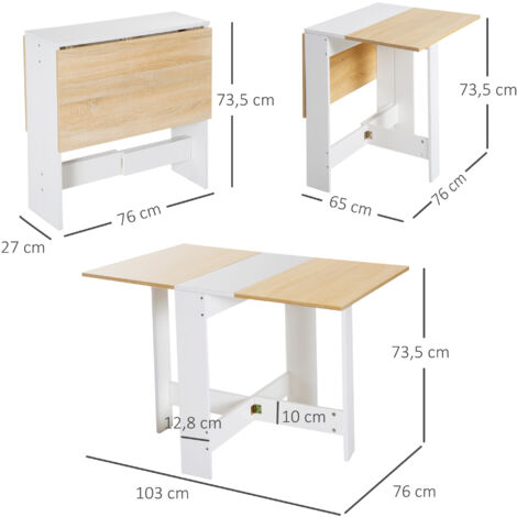 Mesa Plegable de Comedor Mesa Auxiliar de Cocina con Alas Abatibles Ahorra Espacio Diseño Moderno 103x76x73,5cm Madera