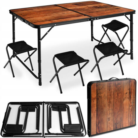 Mesa plegable de madera Heckermann de 120x60cm + 4 taburetes