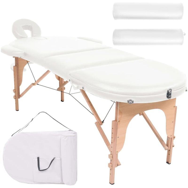 

vidaXL Mesa plegable de masaje 4 cm grosor 2 cojines ovalados blanco - Blanco