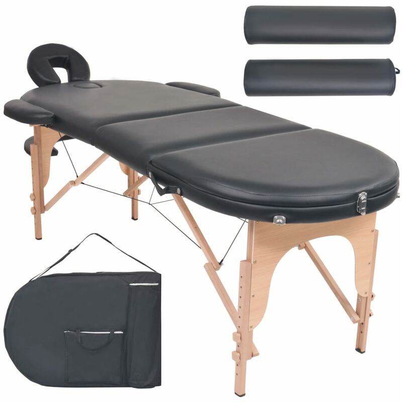 

vidaXL Mesa plegable de masaje 4 cm grosor 2 cojines ovalados negro - Negro