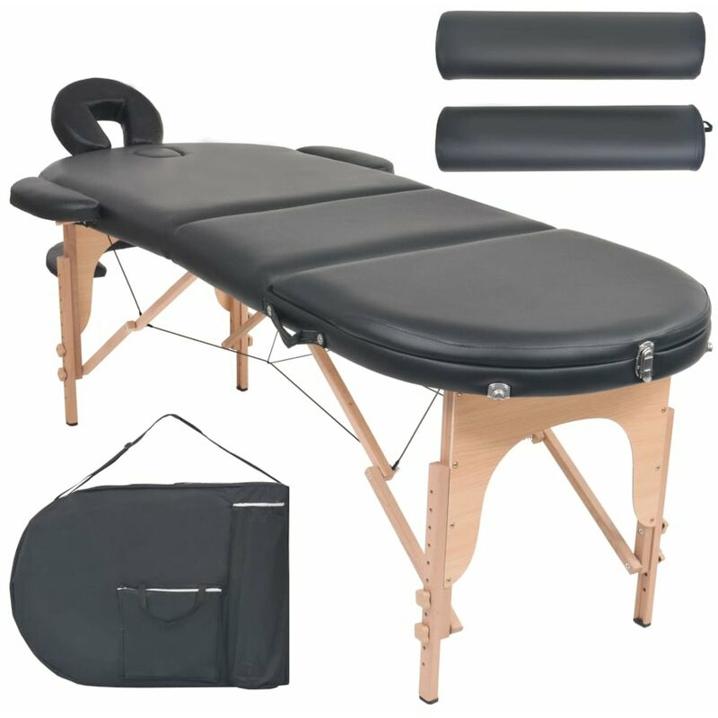 

Mesa plegable de masaje 4 cm grosor 2 cojines ovalados negro