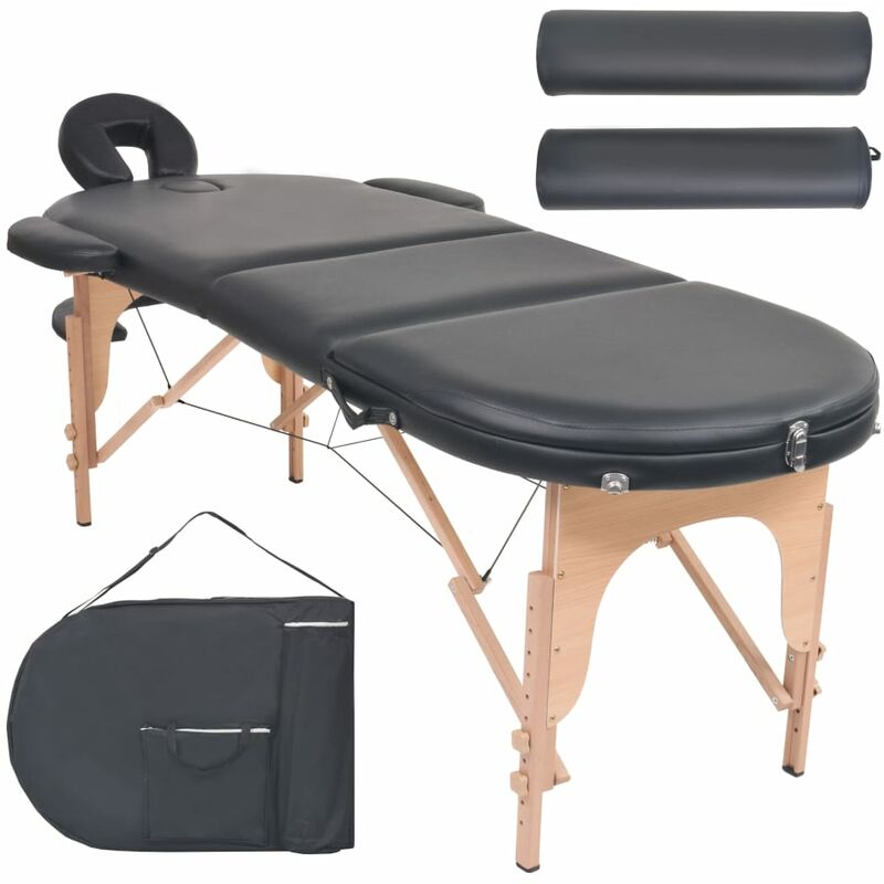 

BHD - Mesa plegable de masaje 4 cm grosor 2 cojines ovalados negro