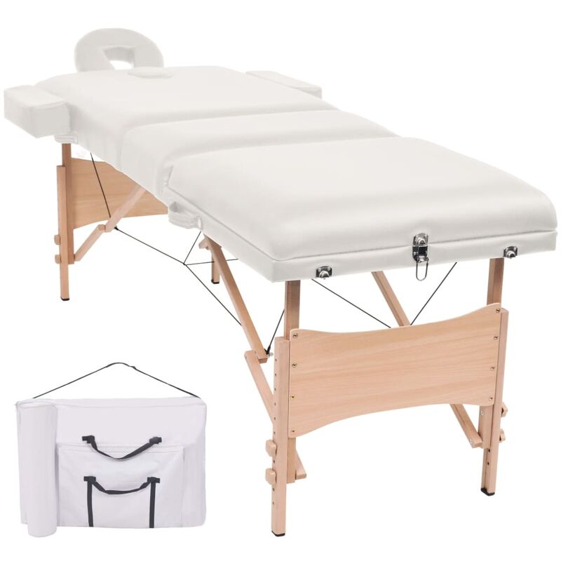 

vidaXL Mesa plegable de masaje con 3 zonas 10 cm de grosor blanco - Blanco
