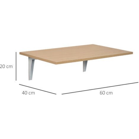 Mesa Plegable de Pared Mesa Abatible de Pared de Madera Ahorra Espacio para Cocina Comedor Dormitorio 60x40x20cm Natural