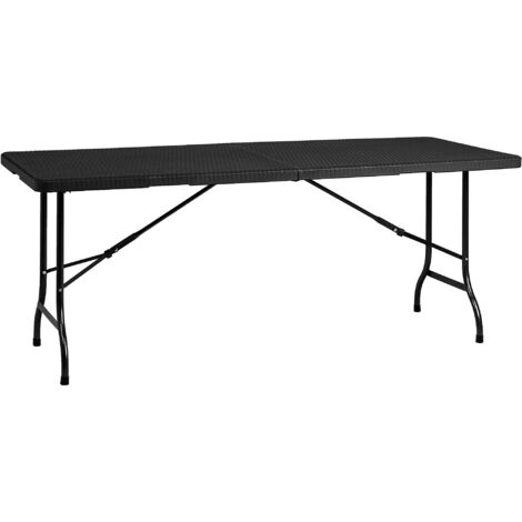 Mesa Plegable Multifuncional 180 x 74 x 74 cm, acabado efecto Ratán, de plegado y asa para su desplazamiento