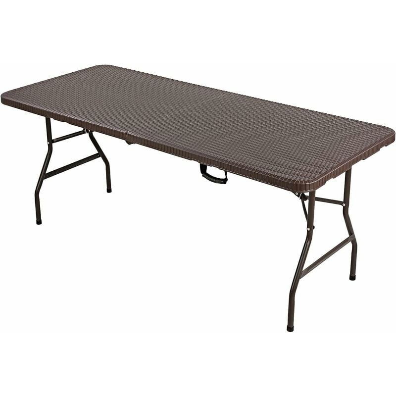

Mesa Plegable Multiusos, Mesa de Jardín Camping de Imitación de Ratán, Mesa Plegable Rectangular con Estructura de Acero y Asa, Soporta hasta 150 kg,