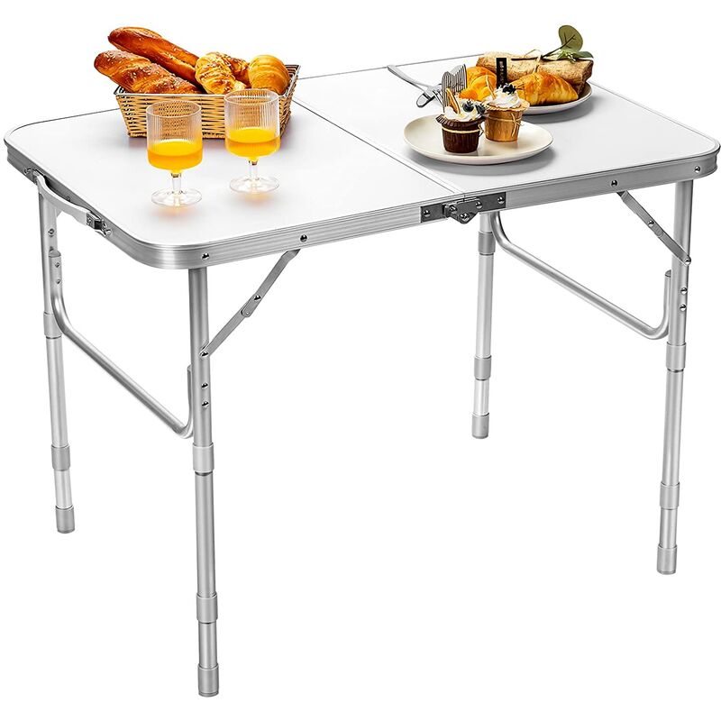 

Mesa Plegable para Comedor Camping Fiesta Playa Mesa de Cerveza Altura Ajustable para Exterior Interior Carga hasta 30 kg (90x60x65cm)