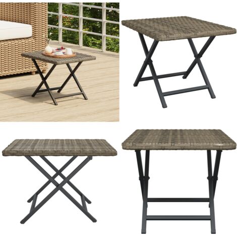 Mesa plegable ratán sintético gris 45x35x32 cm - Ratán sintético - Mesa de jardín