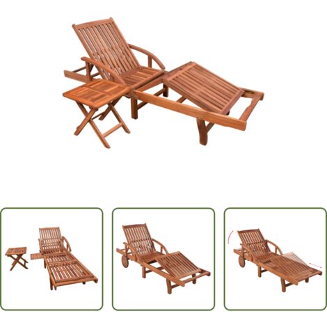 Mesa plegable -  Tumbona ajustable con mesita madera maciza de acacia