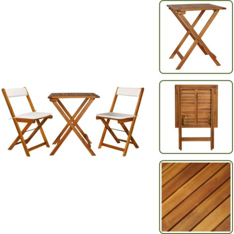 Mesa plegable - vidaXL Mesa y sillas bistró plegables 3 pzas y cojines madera maciza - Cojines para sillas